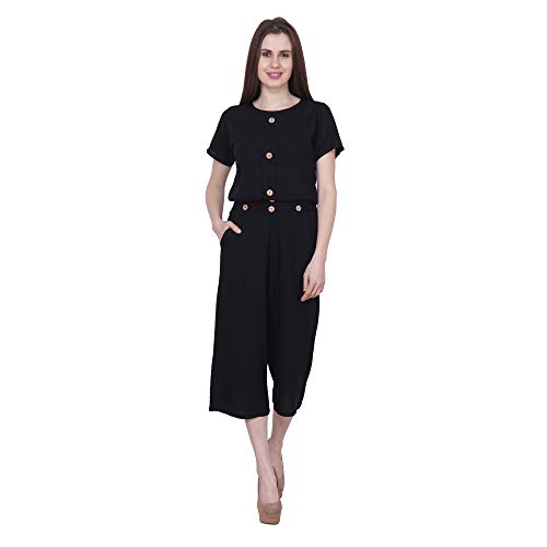Image of POPWINGS Casual Black Rayon Culottes with top for Women, Jumpsuit
