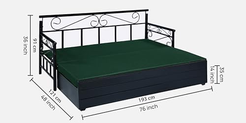 Image of 3 Seater Metal Sofa Cum Bed with Hydraulic Storage | Single Size Sofa Cum Bed | 3 Seater Sofa Set, Metal Sofa Set for, Living Room, Peacock, Single Size (Peacock & Black)