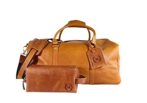 Personalized Duffle Bag Toiletry Kit Bag Luggage Tag Combo Gift, Mens Duffle Bag, Leather Duffel, Groomsmen & Christmas Gift, Fathers Day Gift