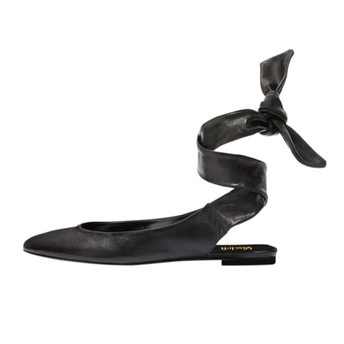 miss left Women Comfortable Rounded Closed Toe Ballet Flats Lace Up Strappy Ballerina Shoes for Casual Dancing Outdoor Outfit Size 4-16 US