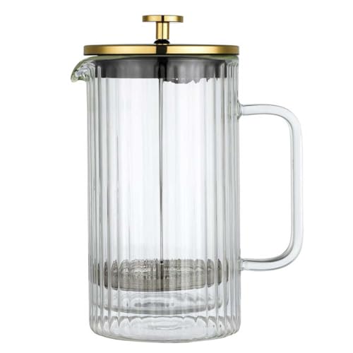 Klausberg Teezubereiter Kaffeebereiter French Press 1000ml / 9 Tassen, Kaffeepresse Edelstahl filter, Doppelwandige Isolierte Kaffeekanne, Teekanne, Teebereiter, Deckel in Gold (KB-7761)