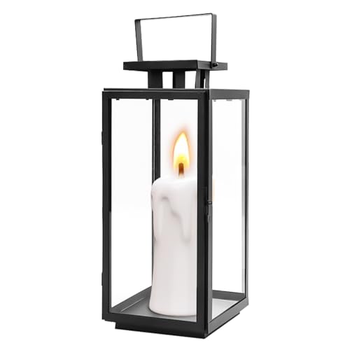 Laterne Schwarz, 21cm Metall Laternen für Kerzen Deko, Outdoor Grablaterne, Metall Deko Kerzenlaterne, Friedhof Kerze Wetterfest für Outdoor Wänden Wohnzimmern Tischen Bars Studios Veranden
