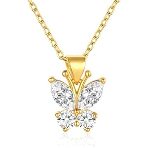 FindChic Dainty Butterfly Necklace with Birthstones Gold Plated Pendant 16'' Chain Birthday Jewelry Gift for Girlfriend Mom Daughter, with Gift Box 04.April-diamond