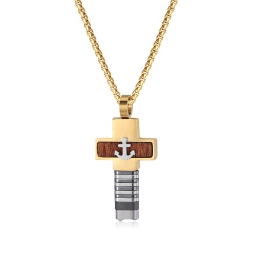 ZFHTJEKNCS acero inoxidable de acero titanio caliente transfronterizo para hombres, collar de ancla de cruce de madera maciza de acero europeo y americano.