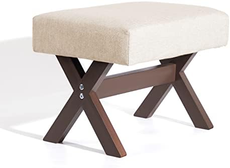 Houchics home Foot Stool, Foot Stools Ottoman with Non-Slip Wood Legs, Rectangle Small Ottoman Foot Rest, Footstools and Ottomans Small for Bedroom, Living Room, Study, Lounge, Entryway(Beige)