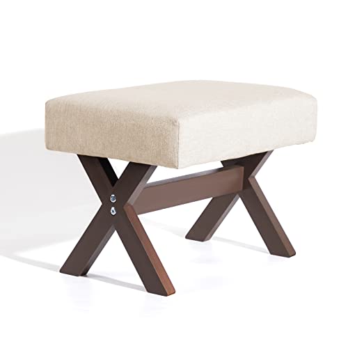 Houchics Home Foot Stool, Foot Stools Ottoman With Non-Slip Wood Legs, Rectangle Small Ottoman Foot Rest, Footstools And Ottomans Small For Bedroom, Living Room, Study, Lounge, Entryway(Beige) #TOP8