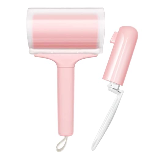 Reusable Lint Roller 2 Pack, Washable Sticky Lint Roller with Cover for Pet Hair, Portable Travel Lint Remover for Clothes, Purse, Furniture, Car, Large Mini Lint Brush for Home and Travel (Pink)
