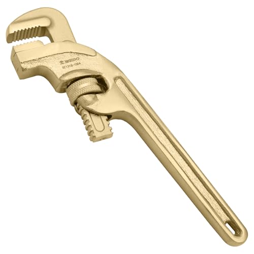 WEDO Non-Sparking 15 Inch End Pipe Wrench,Spark-Free 45 Degree Offset Pipe Wrench,Length 375mm,Adjustable Wrench,Jaw Opening 60mm,Aluminum Bronze,Corrosion-resistance,DIN Standard,BAM&FM Certificate