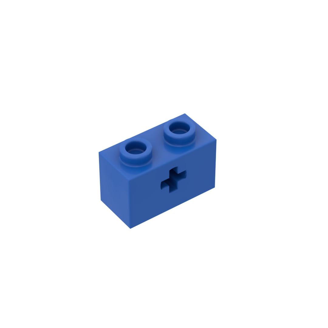 Gobricks GDS-633 Technic Brick 1 x 2 with Axle Hole Type 1 and Bottom Pin 50PCS Compatible with Lego 31493 32064 DIY Parts and MOC Components for Major Brick Brands Color?Blue 23