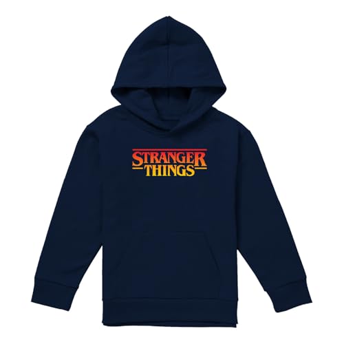 Stranger Things Sunset Pixel Logo Youth Kids Boy/Girls Pull-Over Hoodie, Navy, 9-11