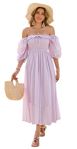 R.Vivimos Women Summer Half Sleeve Cotton Ruffled Vintage Elegant Backless A Line Flowy Long Dresses (Large, Purple#1)
