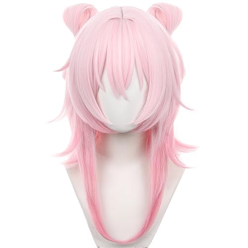 Image of Anime Pink Wigs with Bangs Long Straight Wig Pre-Made Bow March 7th Adult Game Cosplay Wigs Halloween,Christmas,Comic con,Game Show,Party