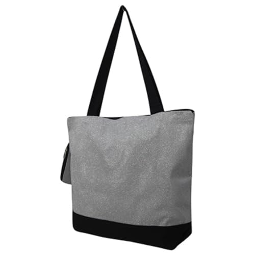 NGIL Medium Canvas Tote Bag with Coin Purse (Silver Glitter)