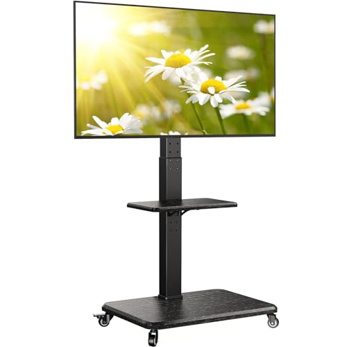 Supporto TV mobile Perlegear, carrello TV inclinabile e girevole per TV da 32 a 65 70 75 pollici fino a 50KG, supporto TV rotante regolabile in altezza con ruote, VESA massimo 600x400 mm