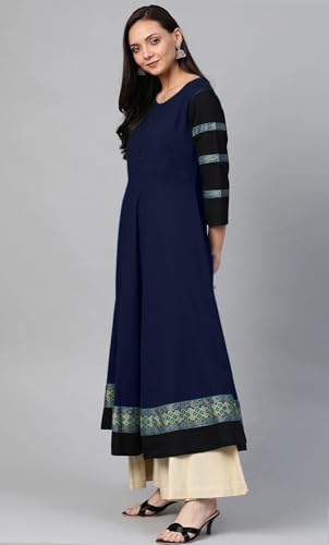 Image of Cotton Silk Anarkali Printed Border Long Umbrella Gown Kurta for Women