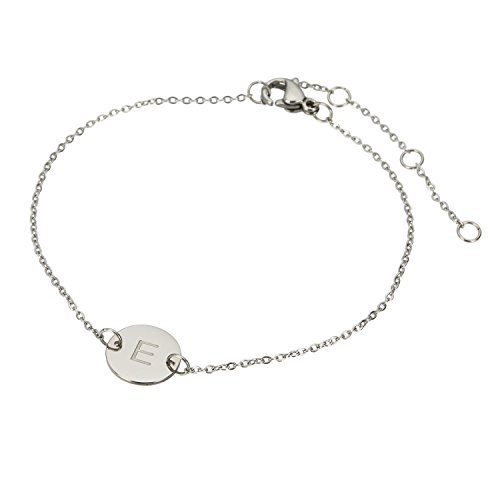 Image of HUAN XUN Stainless Steel Engraved Initial Bracelet Adjustable, 7.87 inch