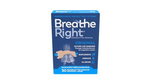 Breathe Right Original - Bandelette nasale - Taille Large - Sommeil : aide à réduire les ronflements - Rhume, allergies, sport : vous aide à mieux respirer...
