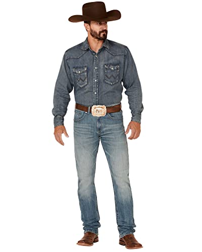 Wrangler Men's Rock 47 by Cochran Medium Wash Stretch Slim Straight Jeans Blue 31W x 34L