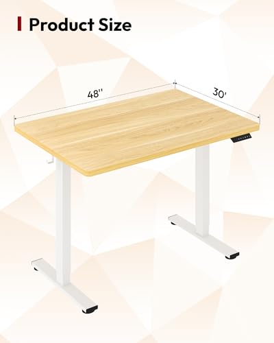 Image of SANODESK Electric Standing Desk 48 x 30 Inches Whole-Piece Desktop Height Adjustable Stand Up Desk w /6-Button Controller Ergonomic Computer Desk for Home Office, White Frame + Natural Tabletop