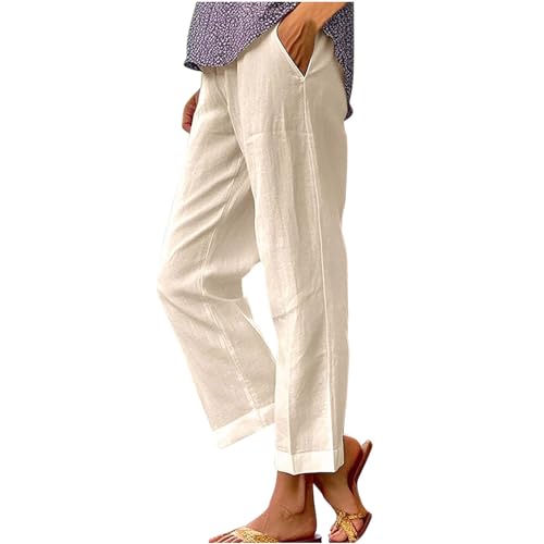 Womens Pants Casual Trendy 2024 Cotton Linen Drawstring Loose Fit Trouser Lounge Beach Linen Wide Leg Palazzo Outfit