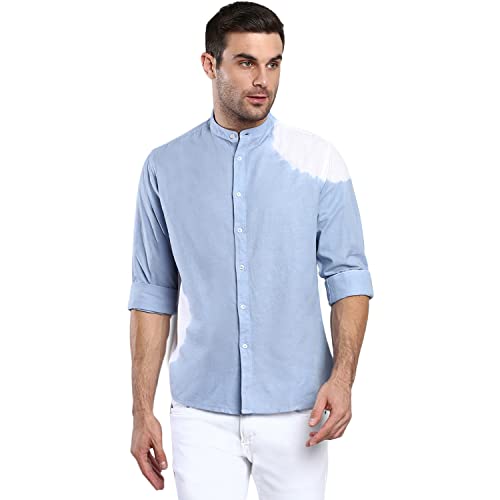 Image of Dennis Lingo Men's Ombre Slim Fit Cotton Casual Shirt with Mandarin Collar & Full Sleeves