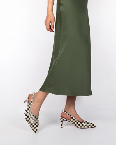 Eldof Women Slingback Heels Buckle Strap Pointed Toe Slip On Kitten Heel Pumps Shoes Dressy Studded Eyelet 2.5 Inches2