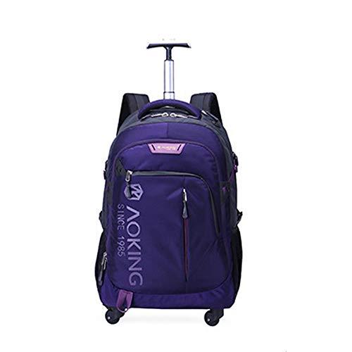 UIGJIOG Trolley Rucksack Schulranzen,Rolling Rucksack Multifunktions Rolling Schule Buch Pack Reise Trolley Nylon Für Schule Studenten Und Erwachsene Schultrolley Business,Lila,Large
