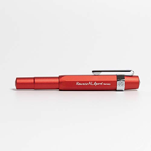 Kaweco AL Sport Fountain Pen Deep Red, Fine Nib Sport Octagonal Clip Chrome