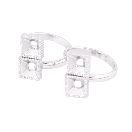 Reidgaller 20pcs Adjustable Cabochon Ring Setting Blanks for 6mm Square Crystal Stones Stainless Steel DIY Jewelry Making Supplies