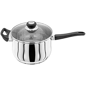 Judge Vista Stainless Steel Extra Large Saucepan with Helper Handle 22cm, 4L, Shatterproof Vented Glass Lid, Induction Ready, Oven Safe