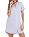 Senert Nightgowns for Women Button Down Night Shirts Short Sleeve Sleep Shirts V Neck Sleepwear Pajama Dress Light Purple,Large