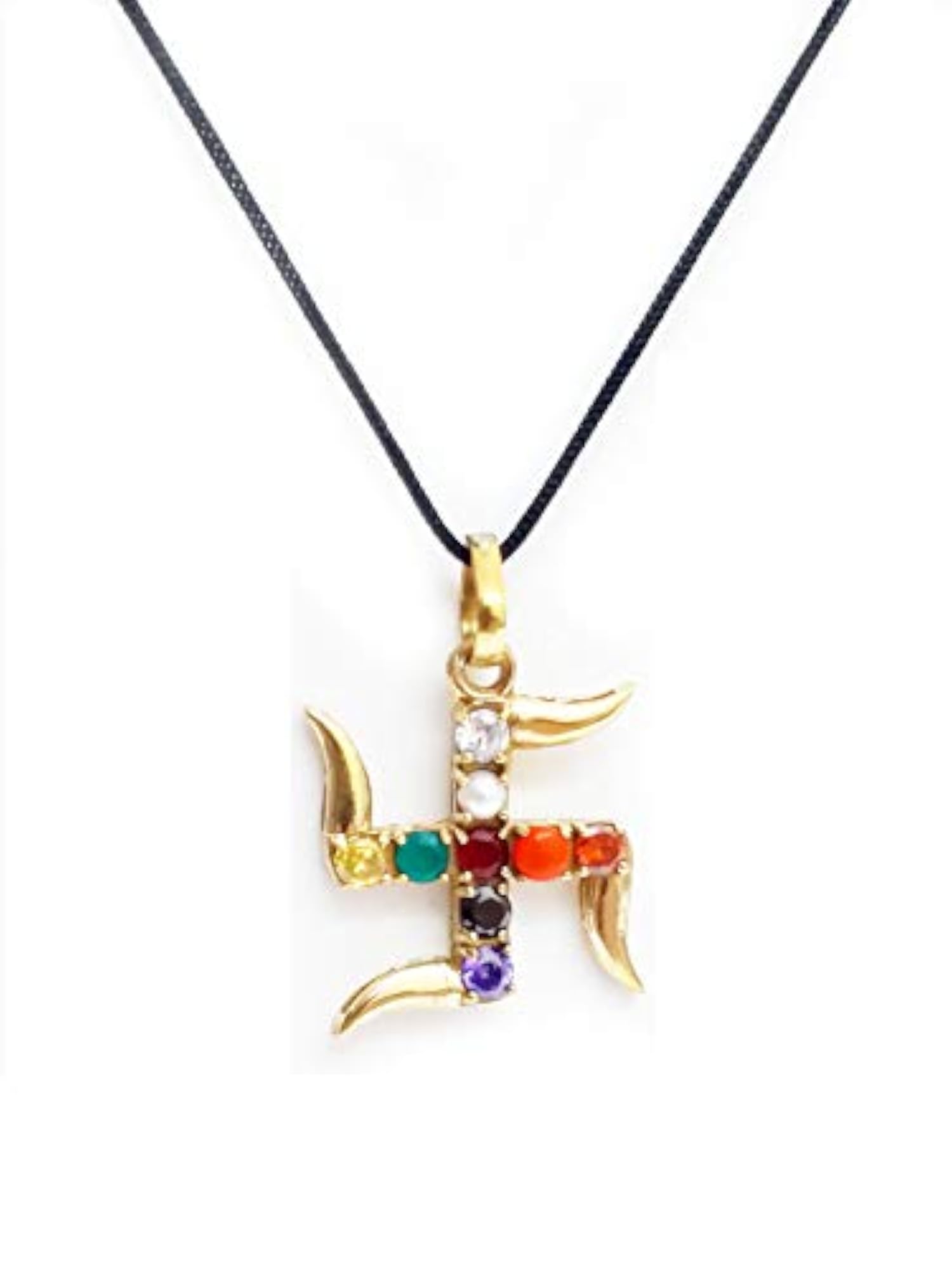 Swastik Shaped Multi Crystal Gold Plated Pendant Necklace
