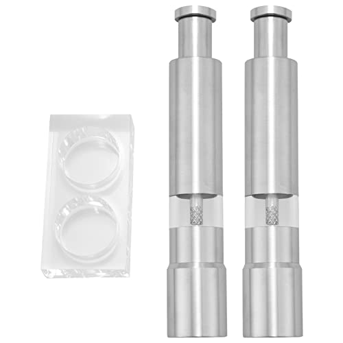 Swiixxer Sal y Pimienta Conjunto De 2, Salero De Pimienta De Acero Inoxidable Botón De Presión Manual De Vidrio Sal Y Pimienta Set