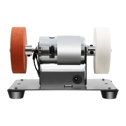 Mini amoladora de banco, muelas abrasivas dobles y lijadora de banda con 7 velocidades de velocidad, sistema artesanal de pulidora de mesa de 3000-6000 RPM para joyería, metal, madera, jade, cuchillo