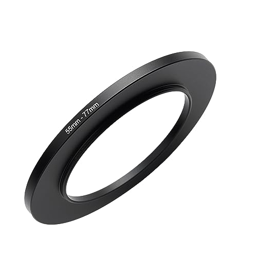 Image of 55mm to 77mm Step-up Adapter Rings Filter Adapter Black Metal Step Down Filter Ring Adapter Compatible with All Brand UV CPL ND Camera Lens Filter Stepping Rings (55mm-77mm)