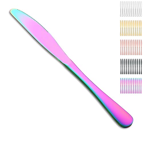 Evanda Rainbow Dinner Knives 12 Pieces,Titanium Plating Rainbow Stainless Steel