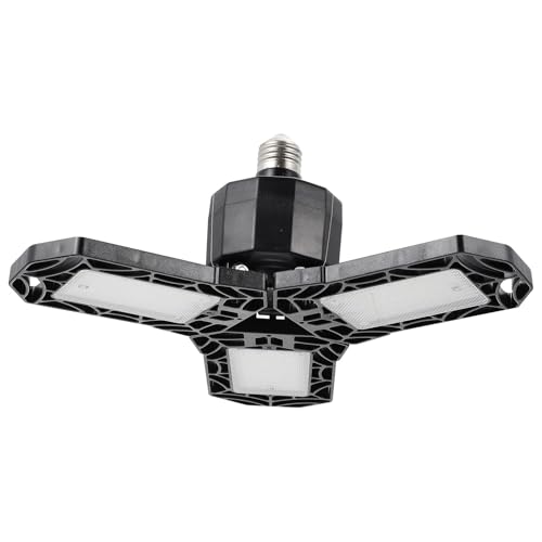 OSALADI Foldable Garage Lamp 40w Industrial Mining Light with Screw Holder Indoor Warehouse Lighting Tool Multi-Purpose Deformable Three-Leaf Black Fixture