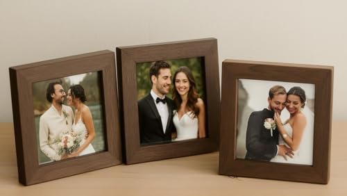 Image of Photo Frame Set of 3 - Modern Tabletop Picture Frames for Desk, Living Room & Bedroom Decor, Perfect for Wedding, Couple & Family Photos (3 x 3 inches) (Dark Brown)