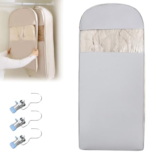 Space Saving Hanging Garment Bag with Self Compression Zipper, Space Saving Hanging Garment Bag, Closet Organizers & Protector, Clear Garment Bags for Hanging Clothes (Gray, L)