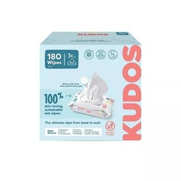 Kudos Skin-Loving Baby Wipes, Plastic-Free & Unscented - 180ct (3 pack of 60) - 99% Water Repackage By Shadow Hunter*