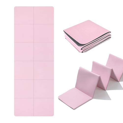 KIACFFH - Tapete de yoga grueso, tapete de ejercicio para el hogar, gimnasio, entrenamiento, ejercicio, pilates, yoga, viajes, plegable, antideslizante (rosa gris, 72 x 24 x 0.25 pulgadas)