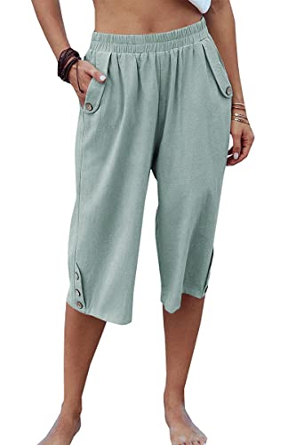 Image of Veatzaer Women's Elastic Waist 3 /4 Capri Harem Pants with Pockets Casual Loose Solid Yoga Trousers S-XXL