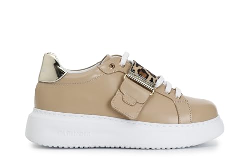 Baskets en cuir femme beige CAFèNOIR taille 40 sneakers basses avec peau de poney