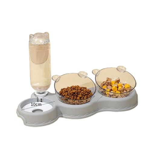 Hueyausペットボウル猫 餌入れ 猫 皿 猫 ご飯皿 犬 ご飯台 ペット食器 猫 透明ボウル 自動給水器 食べるための15度の傾斜 頸椎を保護する エサ入れ 取り外し清浄可能 猫の給餌ボウル 給水器 (グレー)