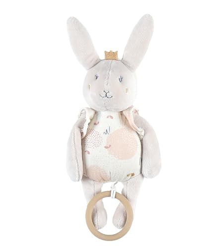 Noukie 'S - Mini peluche musical de peluche (terciopelo aterciopelado + anillo de madera, despertar musical, regalo para bebé)