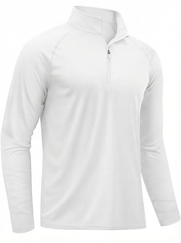 TACVASEN Long Sleeve T Shirt Mens Sun Protection Rash Vest UV Swim Tops 1/4 Zip Quick Dry Gym T Shirt Running Top White S
