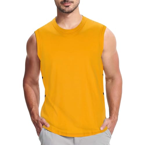 Camiseta sin mangas para hombre, camiseta de verano de algodón, chaleco de baloncesto de pecho delgado, amarillo, L