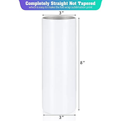 Stonechic Sublimation White Straight Skinny Tumbler 20Oz For Heat Transfer,Sublimation Blanks, Double Wall Insulated Tumbler With Heat Resistant Tape & Shrink Wrap Sleeve | Vinyl Diy Gifts - 8 Pack #TOP1