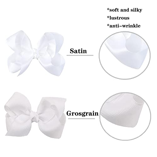3 Inch Satin Bow For Little Girls - 2 Pcs (White) #TOP2