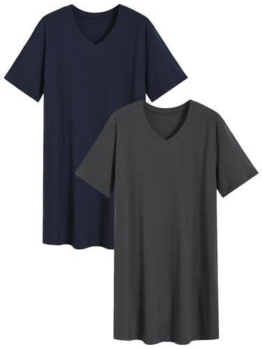 Latuza Men's Cotton Nightshirt Short Nightgown 2 Pack